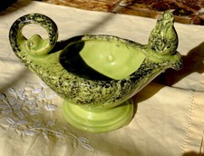 MCM Black Splatter on Green Pottery ALADDIN LAMP Planter, made in USA
