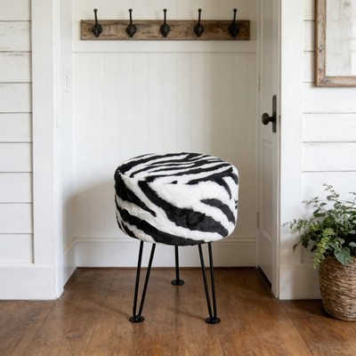 Zebra Print Vanity Stool Chair Soft Faux Fur Chair Makeup Stool with 4 Metal Leg