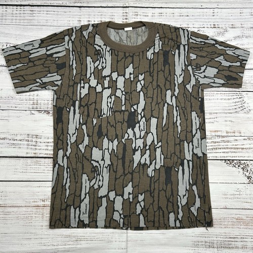 Vintage 80s Trebark Camo T-Shirt 50/50 Medium Thin USA Made Pocket Tee