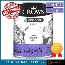 CROWN ONE COAT SATIN PURE BRILLIANT WHITE WOOD METAL INTERIOR EXTERIOR PAINT NEW