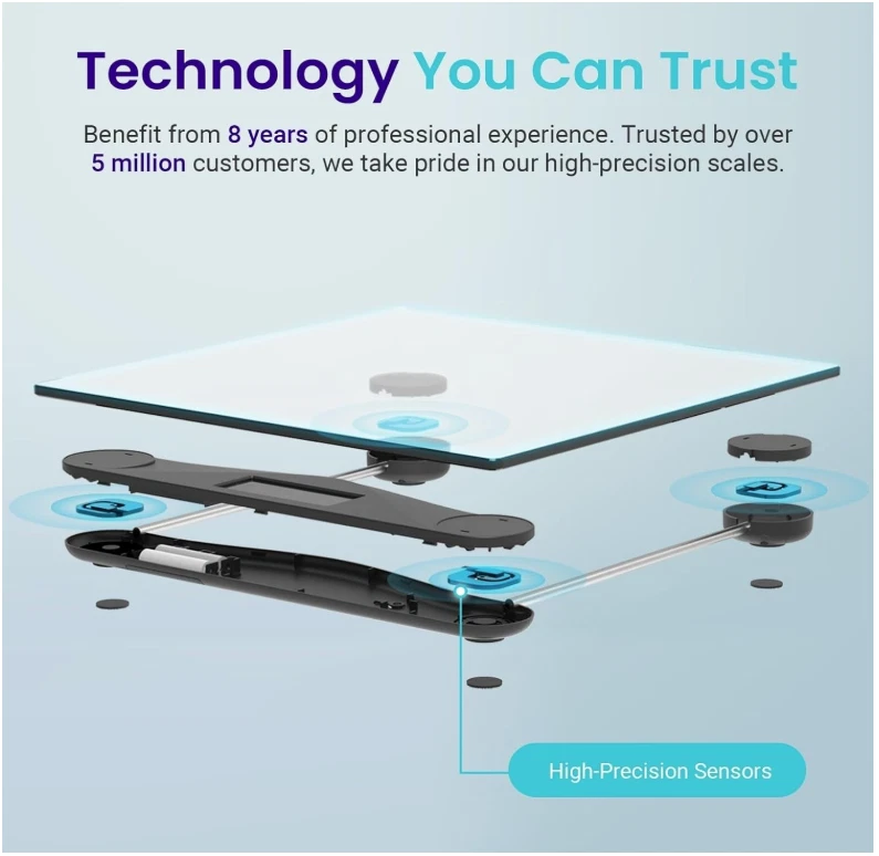 Báscula de baño digital, LCD azul grande, vidrio de 6 mm, 400 lb de alta precisión Foto 2 de 4