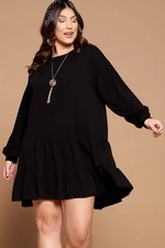 Abito tunica smeraldo tinta unita francese con volant in spugna manica lunga