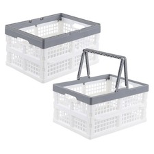 2 Packs Plastic Collapsible Storage Crates with Handles, 15 L Folding Shoppin...