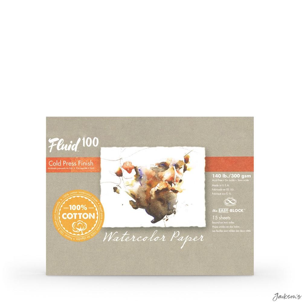 Global Fluid 100 Watercolour Paper Block Cotton 12x16in 300gsm Cold Pressed