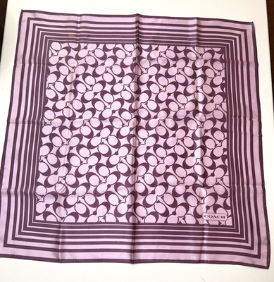 Coach 100% Silk Square Scarf Purple Lavender 22x22 C Repeat Pattern & Stripe