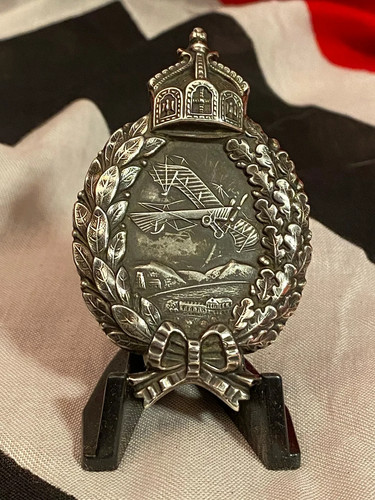 WWI Imperial Prussian Pilots Award Badge, Maker Marked CE Junker 800 Silver