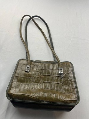 Brighton Celia Croco Embossed Miss Green Leather Shoulder Bag Pockets