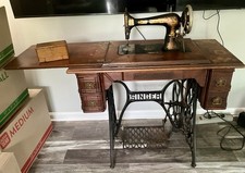 1907 Singer Sphinx ANTIQUE Treadle Sewing Machine w/ Original Attachments