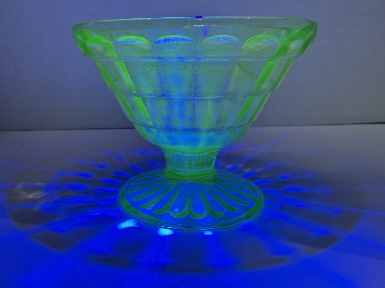 Uranium Glass Anchor Hocking Block Optics Depression Glass Compote Dessert Glass