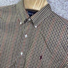 Ralph Lauren Shirt Mens Large Brown Check Long Sleeve Classic Fit Button Down