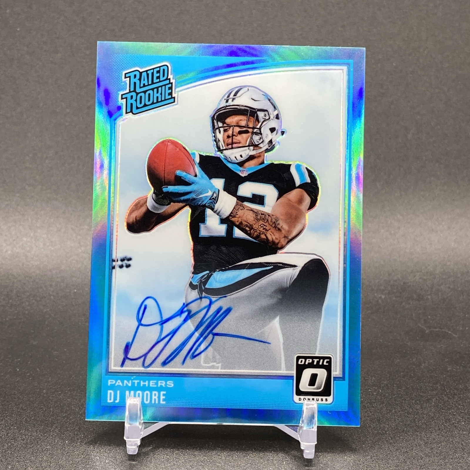 2018 Panini Donruss Optic D.J. Moore Rated Rookie Autograph Blue Holo /75