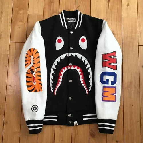 A BATHING APE (BAPE) BAPE SHARK SWEAT VARSITY JACKET A Bathing Ape taglia S blu navy bianco