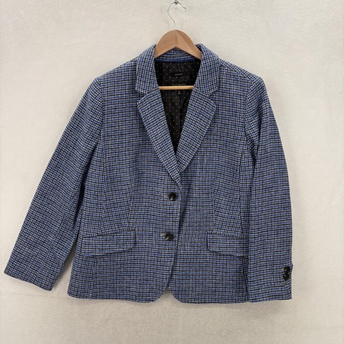 Talbots Aberdeen Blazer Womens 16P Blue Houndstooth Wool Lined Work Jacket