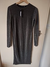 Black glittery sparkly long sleeve midi dress size 12 BNWT