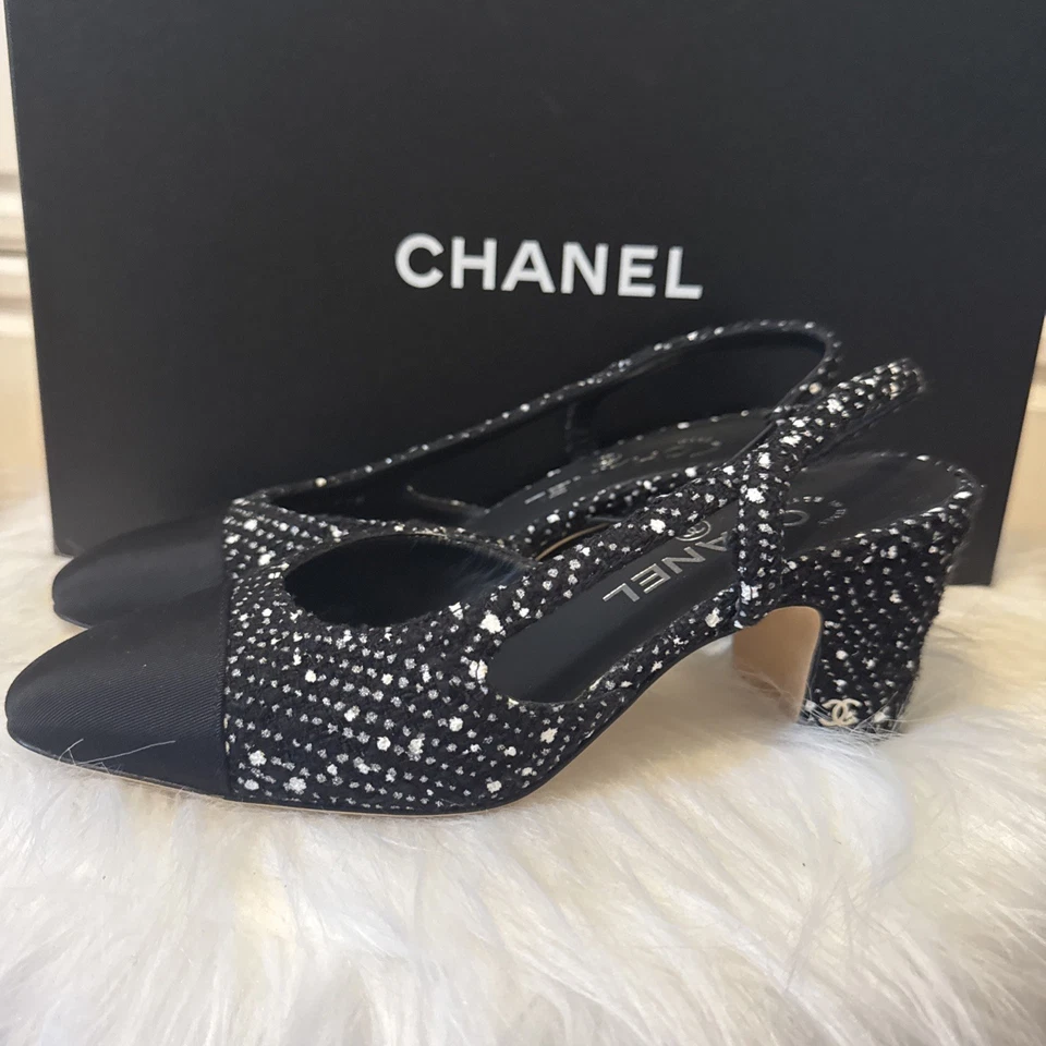 Chanel Black Tweed Slingback Goatskin & Grosgrain EU36 - Image 2 of 4