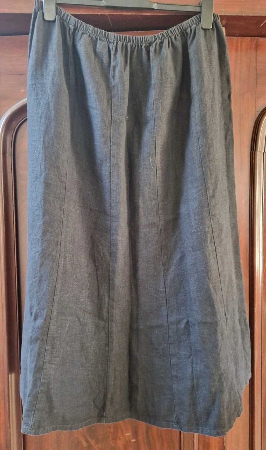 Flax Elasticated Linen Long Black Skirt Size Large