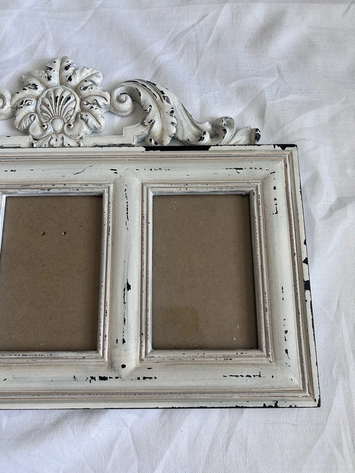 Moldura tripla chique gasto 2002 pintada à mão ornamentada parte superior de pergaminho desgastada - Imagem 2 de 4