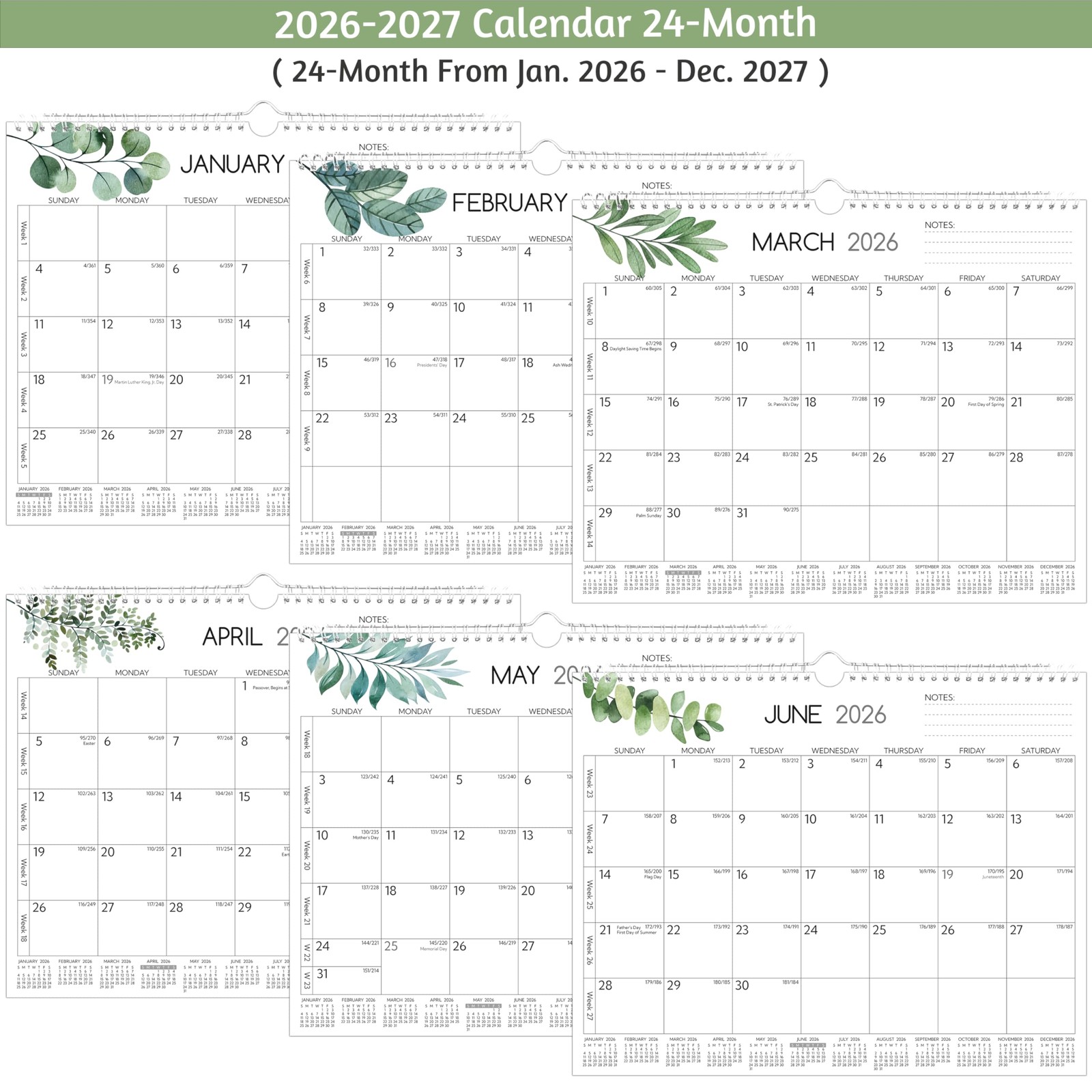 Wall Calendar 2026-2027 – 2 Year Calendar 2026-2027, Jan