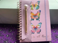 Journal & Pearl Top Pen Set Spiral Journal Notebook Line Pages stretch Strap