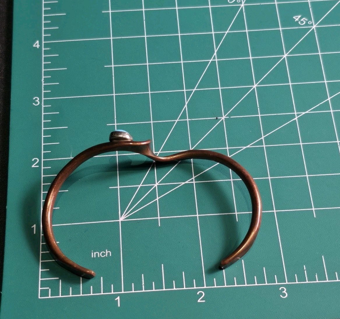 Signed Artisan Copper Cuff Bracelet Turquoise Cab… - image 6