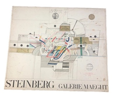 Steinberg 1970 Gallerie Maeght Poster Arte Paris 29 x24  Lithograph POOR; AS-IS