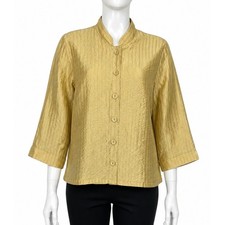 Chicos Blazer Size 1 US M Yellow Button Front Modest Old Money Boho SMALL STAIN