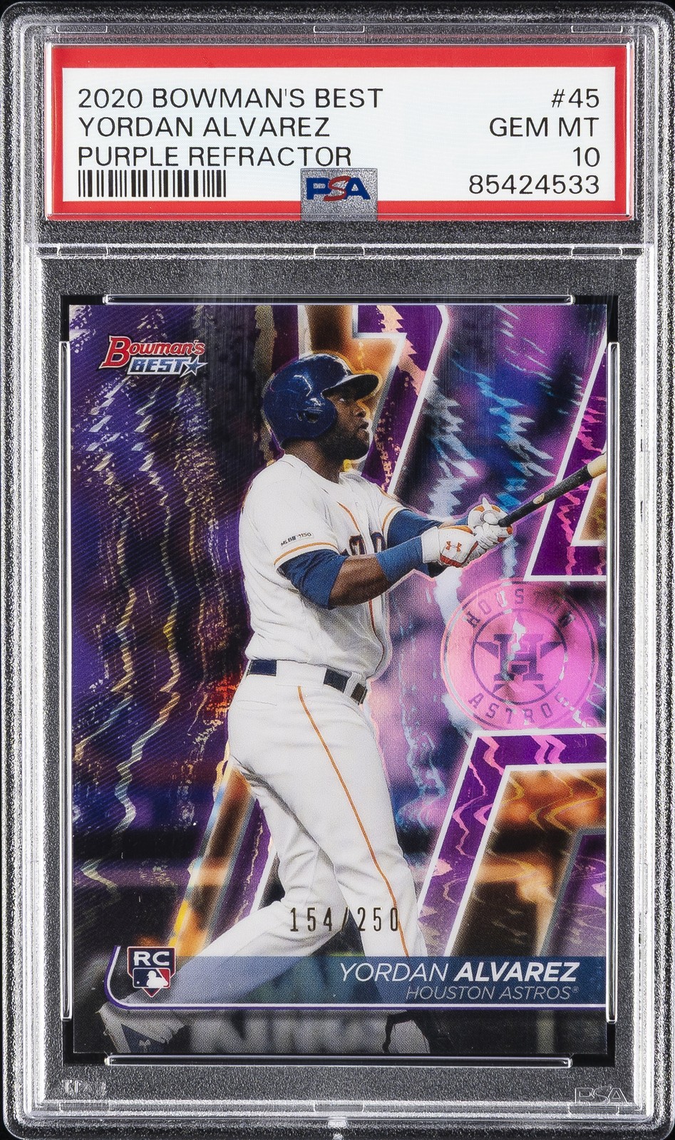 2020 BOWMAN'S BEST PURPLE REFRACTOR #45 YORDAN ALVAREZ ROOKIE RC 154/250 PSA 10