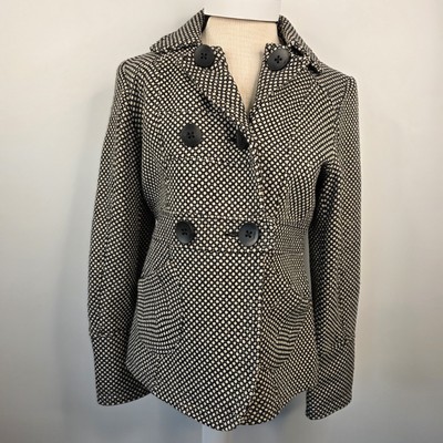 H2J Women's Peacoat Jacket Size M Black White Polka Dot Button Front NWT Wool