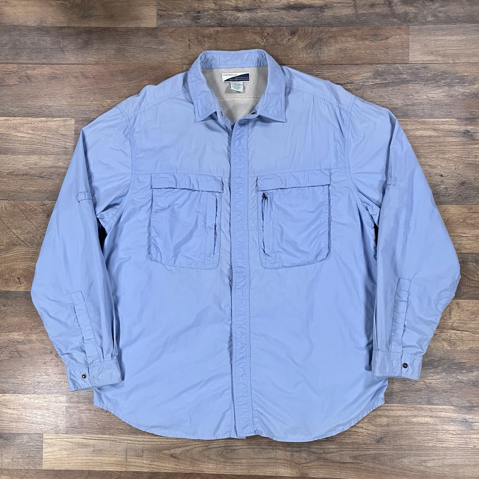 Exofficio Shirt Mens XL Blue Long Sleeve Insect Shield Lightweight Hiking