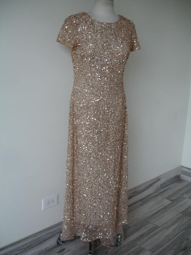 Women's 12 Adrianna Papell Metallic Bronze Beaded Sequin Long Evening Gown  Dress | eBay