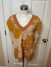 Maeve Anthropologie Pink White Orange Fuzzy Floral Sweater Vest, Size S