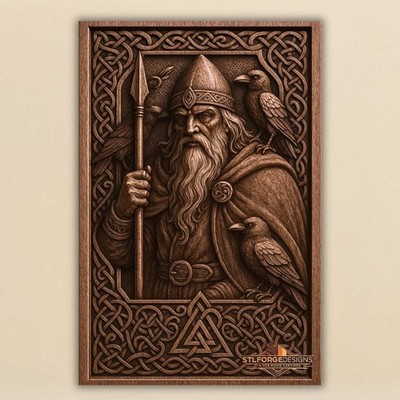 Odin Viking STL File for CNC Router | Norse Mythology 3D Relief Wall Art