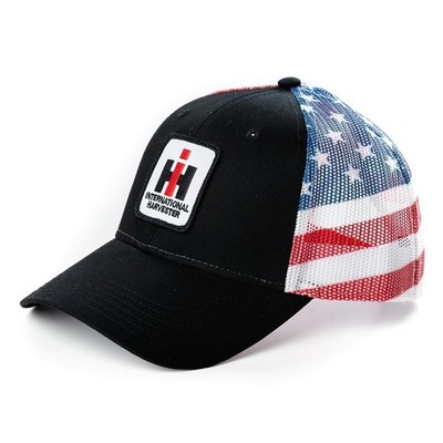 Black IH Logo Hat with US Flag Mesh Back IHFM