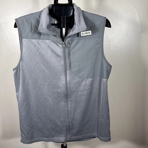 Magellans Fish Gear Vest Men L Gray Full Zip Pockets Outdoor Hiking Fishing - product listing photo