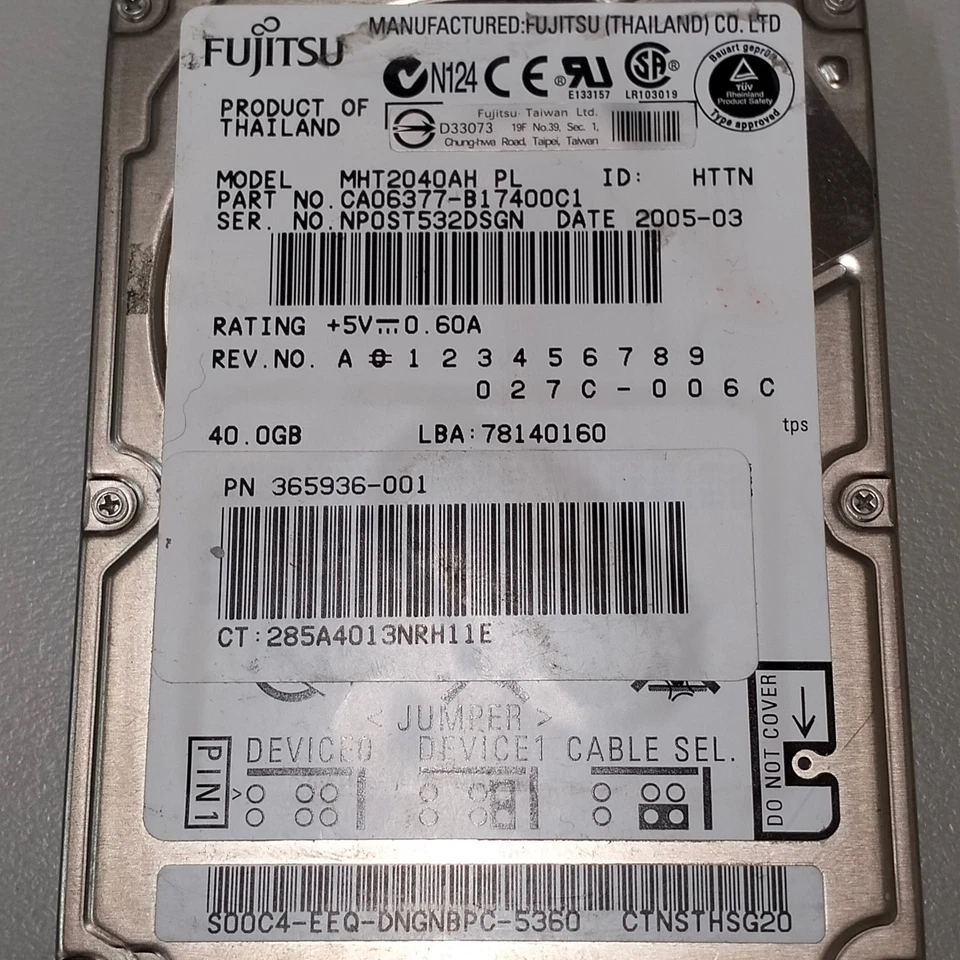 Genuine Fujitsu Mobile 40GB 2.5" 5400 RPM HDD IDE ATA/100 8MB MHT2040AH - Image 2 of 4