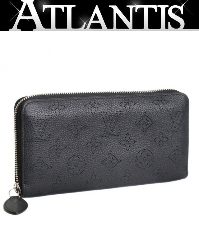 LOUIS VUITTON Zippy Wallet Monogram Mahina Black Zipper Long Wallet Used