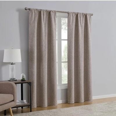 Linen Look Blackout Curtain Panel Pair 37x84 Brown   Room Darkening Drapes Set.!