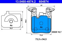 Bremsbelagsatz Scheibenbremse ATE 13.0460-4874.2 FüR BMW F30 F22 F20 F21 F32 F23