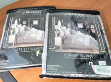 Lot Of 2 J.QUEEN New York Sienna Silver Straight Valance Curtains 88x17"--New