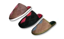 Womens House Slippers Leather Suede Diamond Patch Pattern Close Toe Indoor Shoes