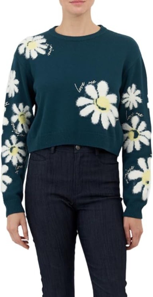 Cinq À Sept Daisy Sweater Women's M Embroidered Cropped Sweater Floral Knit