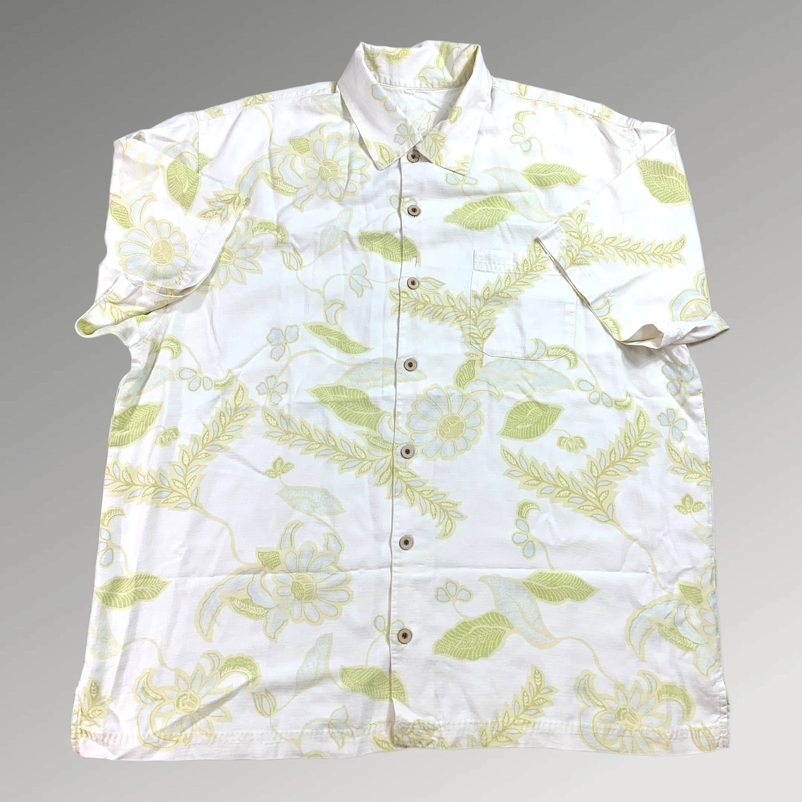 Tommy Bahama Shirt Mens XL 100% Silk Floral Botanical Hawaiian Tropical Camp