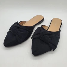 Samilor Black Mules Size 7 slip on flats pointed toe with bow