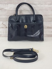 Vtg Etienne Aigner Black Monogram Horseshoe Stripe Satchel Crossbody Handbag Bag