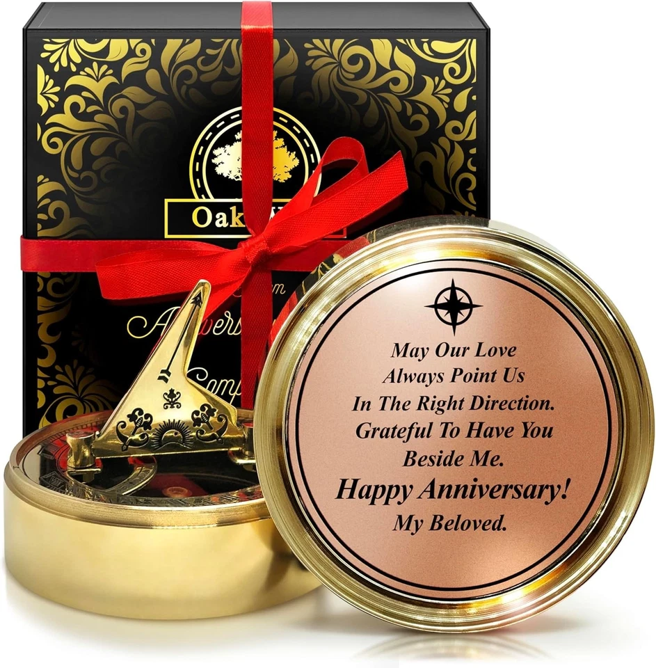 Brújula de reloj de sol grabada - Regalo de aniversario para cónyuge Foto 3 de 4