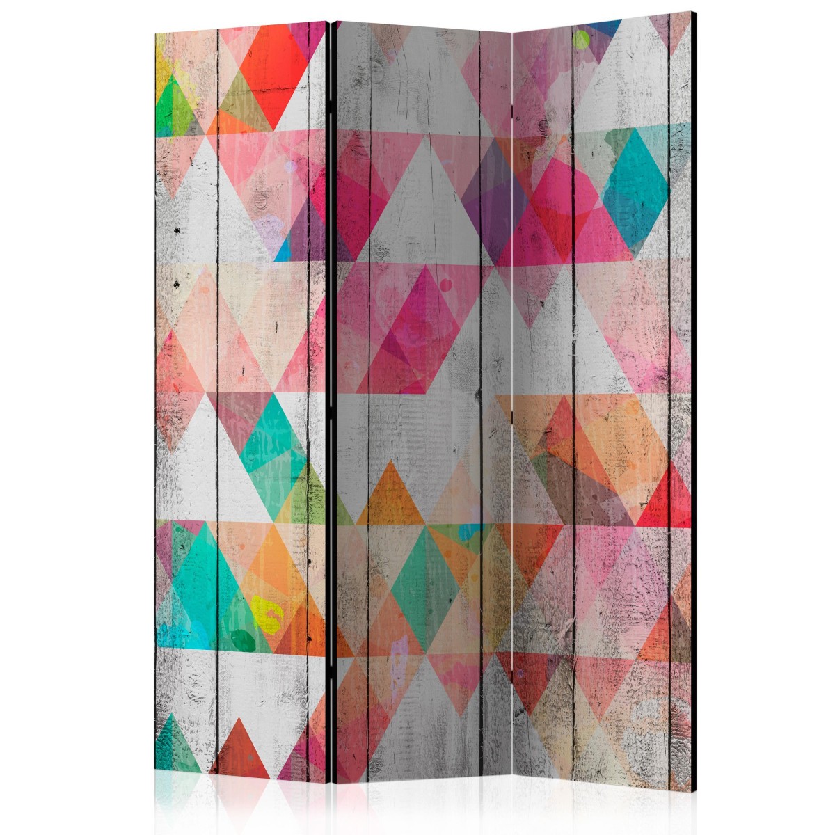 Paravent 3 volets géométrique Rainbow Triangles cloison amovible pour studio