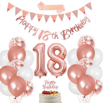 Décoration de gâteau pour 18e anniversaire Or rose Pour fille Ballon en al... - Photo 1/4