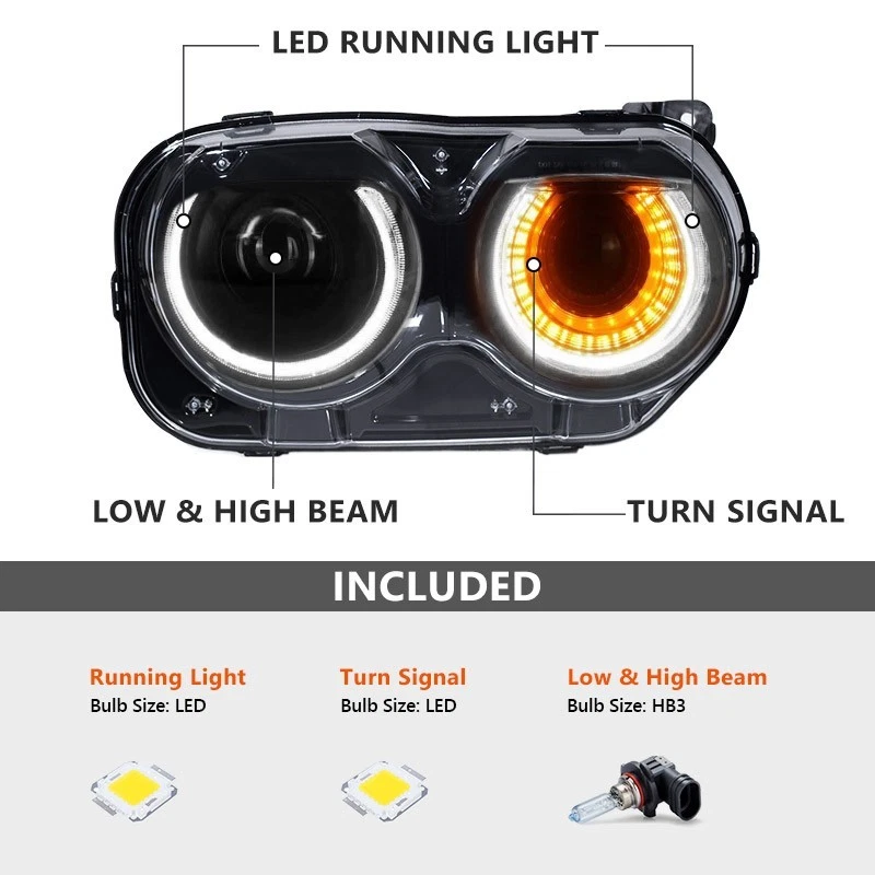 For Dodge Challenger 2015-2023 Halogen w/ LED DRL Projector Headlight Passenger Foto 2 de 4