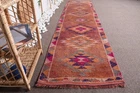 Vintage Rug, Runner 2,5x10 ft Turkish Rug, Brown Polka dot Wool Rug