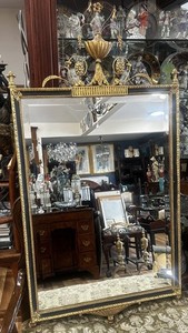 Antique Large Adams Style Carved Giltwood Wall Beveled Mirror